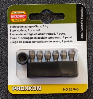 Proxxon MICROMOT-Stahlspannzangen, 6 St&uuml;ck von 1 bis 3,2 mm, mit Halter 28940